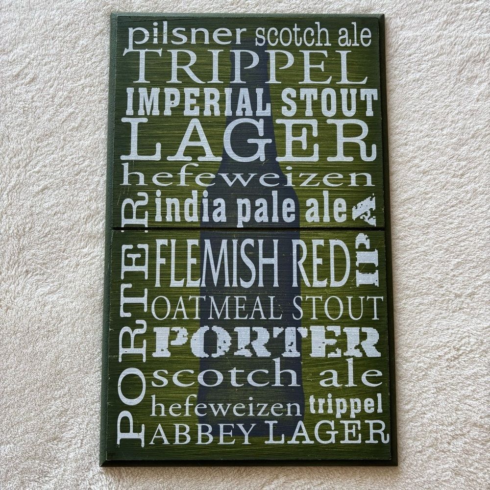 Pilsner IPA Beer Wood Green, distressed, Bar Sign wall decor man cave 16”x10”